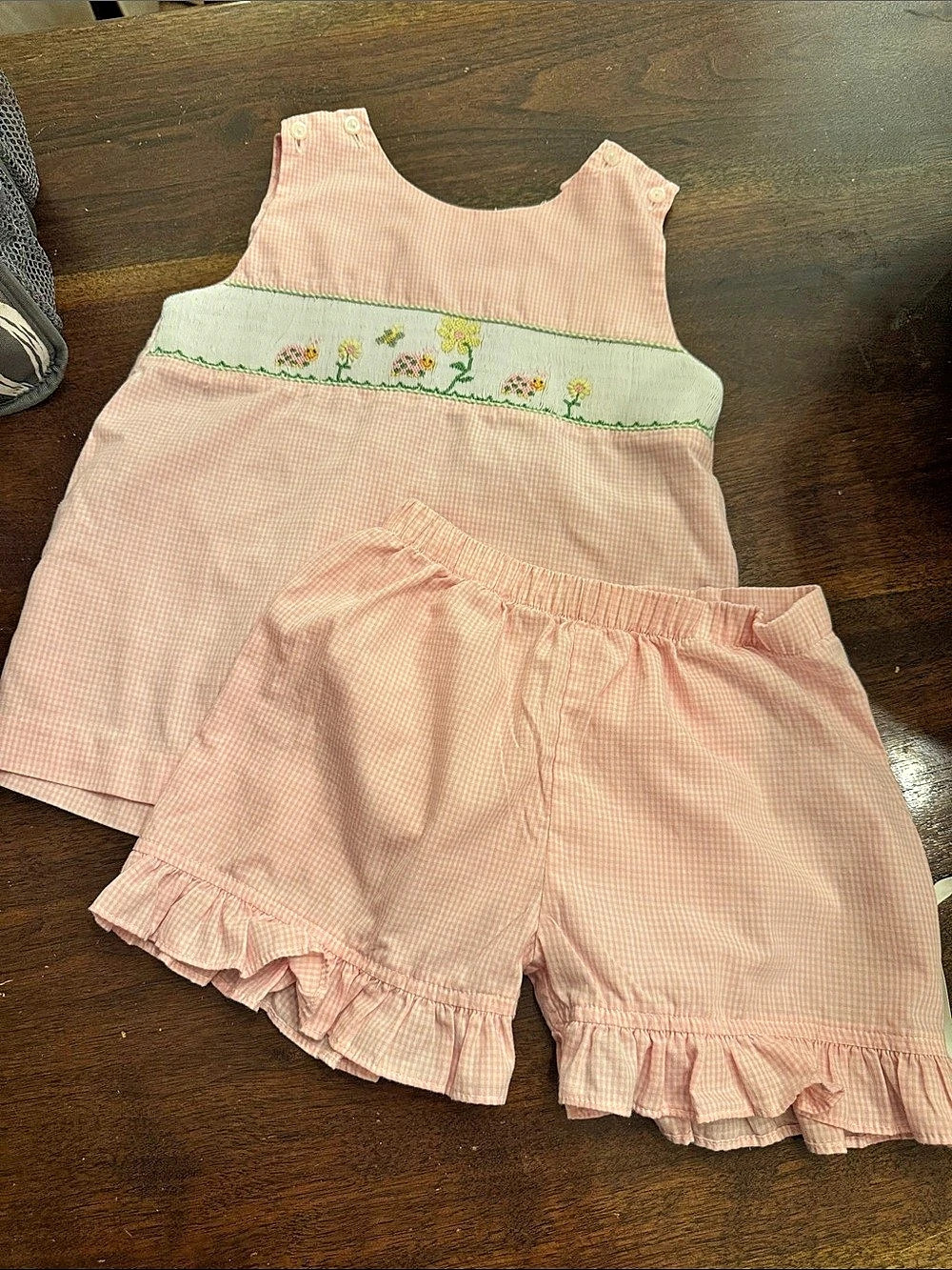 Secret Wishes Girls Gingham smocked Matching Set Pink & Green Size 4